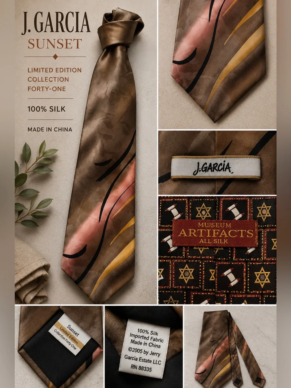 J. Garcia Sunset Limited Edition Collection Forty-One 100% Silk Abstract ArtDeco